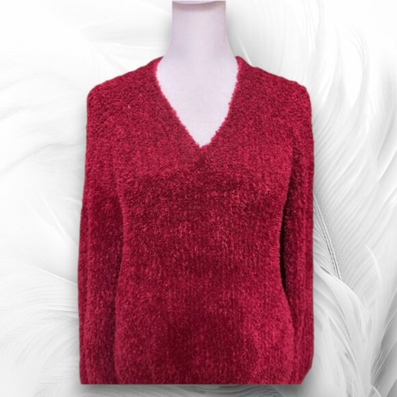 New Women's Handmade Crimson Knitted Sweater Size M/L - Picture 7 of 11